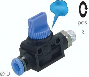 3/2-Wege-Absperrventil R 3/8"-6mm, Gewindeseite entlüftend
