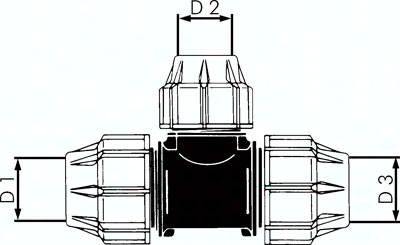 PEX-Rohrverschraubung, T-Stück, PP, 50-32-50 mm