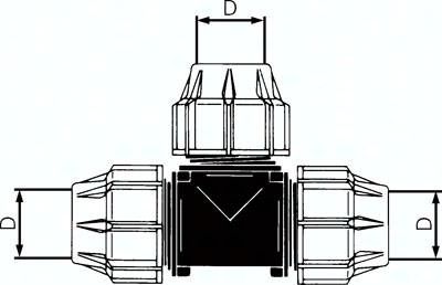 PEX-Rohrverschraubung, T-Stück, PP, 75 mm