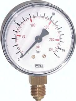 Manometer senkrecht (KU/Ms), 63mm, -1 bis 0 bar, G 1/4"