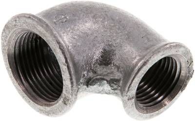 90°-Winkel Rp 3/4" / Rp 1/2" (IG), 25 bar Temperguss verzinkt