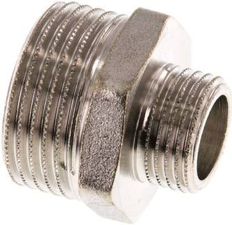 Doppelnippel G 1"-G 1/2", 16 bar Messing vernickelt