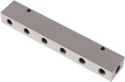Verteilerleiste 2 x G 1/4"-6 x G 1/8", Aluminium eloxiert
