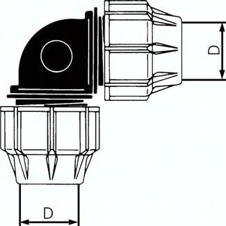 PEX-Rohrverschraubung, Winkel, PP, 110 mm