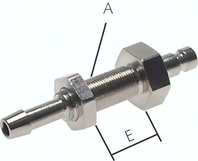 Schott-Kupplungsstecker (NW2,7) 3mm Schlauch, Messing vernickelt