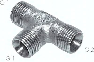 T-Stück, 60°Konus G 1"-G 1"-G 3/4" (AG), Stahl verzinkt