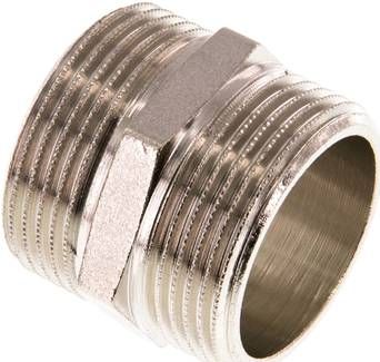 Doppelnippel G 1 1/4"-G 1 1/4", 16 bar Messing vernickelt