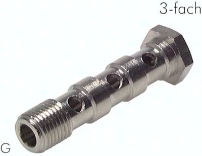 Hohlschraube, 3-fach G 1/8"-57mm, Messing vernickelt