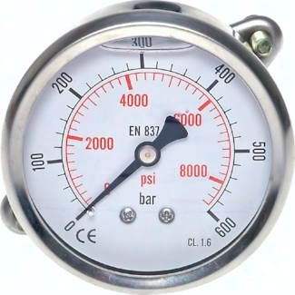 Glycerin-Einbaumanometer, 3kt-Frontring, 63mm, 0 - 1 bar