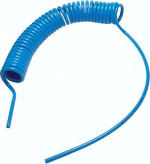 PUR-Spiralschlauch 6 x 4 mm, blau, 3 mtr. Arbeitslänge