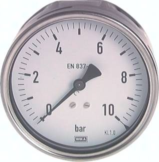 Manometer waagerecht (CrNi/Ms), 100mm, 0 - 10 bar
