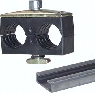 Doppelrohrschelle 21,3 (1/2")mm, mit Tragschienenmuttern Typ KMA zum Aufbau auf