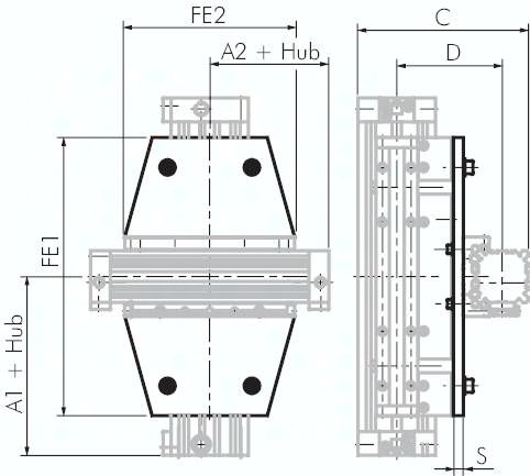 Kreuzträger 32 mm / 32 mm für kolbenstangenlose Zylinder