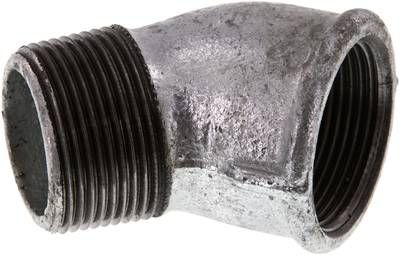 45°-Einschraubwinkel Rp 1 1/4"(IG)-R 1 1/4"(AG), 25 bar Temperguss verzinkt