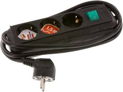 3-fach Steckdosenleiste (innen), schwarz, Standard mit beleuchtetem Schalter