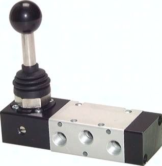 5/3-Wege Handhebelventil, G 1/8" (geschlossen) Federrückstellung