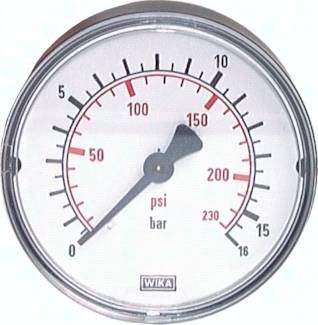 Vakuummmeter, 63mm, waagerecht, -1 bis 3
