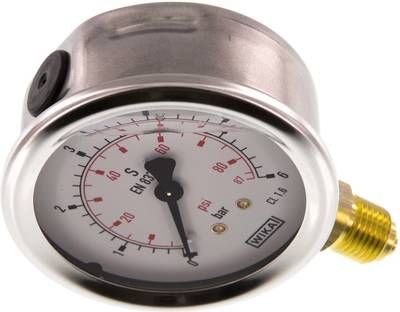 Glycerin-Manometer senkrecht (CrNi/Ms), 63mm, 0 - 6 bar