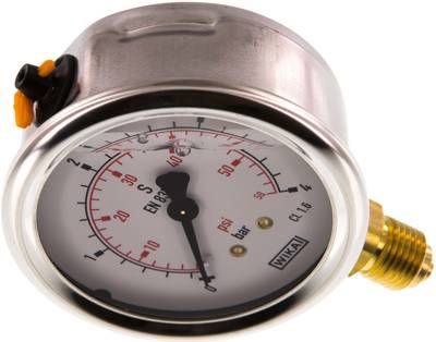 Glycerin-Manometer senkrecht (CrNi/Ms), 63mm, 0 - 4 bar