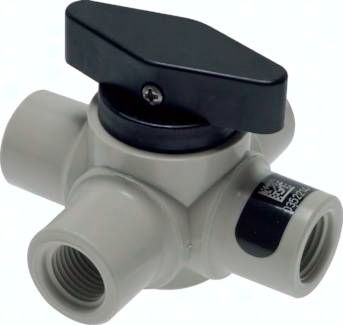 4-Wege Kugelhahn, PFA, G 1/2", PN 10, Durchgangsbohrung