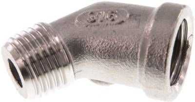 45°-Einschraubwinkel Rp 1/4"(IG)-R 1/4"(AG), 16 bar 1.4408