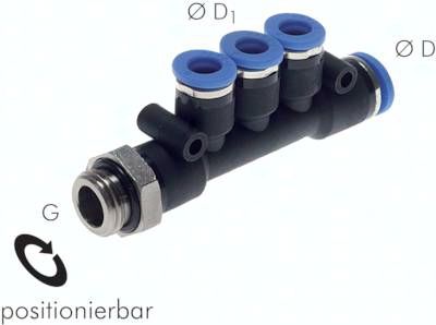 Steckanschluss-Mehrfachvert. G 1/8"-6mm-4mm, IQS-Standard