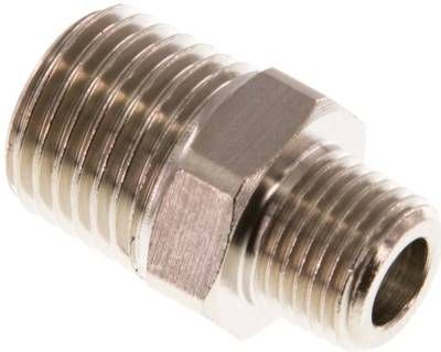 Doppelnippel R 1/4"-R 1/8", 16 bar Messing vernickelt