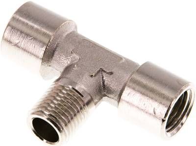 T-Einschraubstück G 1/4"(IG)-R 1/4"(AG), 16 bar Messing vernickelt