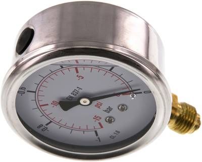 Glycerin-Manometer senkrecht (CrNi/Ms), 63mm, -1 bis 0 bar