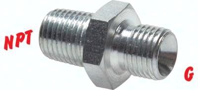 Hochdruck-Doppelnippel G 1/2"-NPT 1/2", Stahl verzinkt