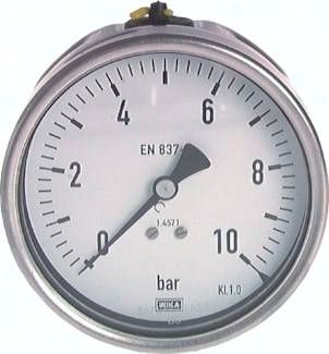 Chemie-Manometer waagerecht, 63mm, -1 bis 0 bar