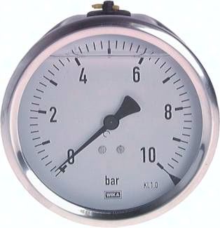 Glycerin-Manometer waagerecht (CrNi/Ms),100mm, -1 bis 9bar