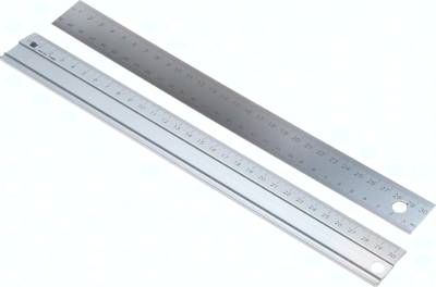 30 cm Stahllineal mit Korkrücken und Aufhängeloch, biegsam, Nullpunkt an der Auß