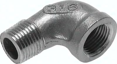 90°-Einschraubwinkel NPT 1/8"(IG)-NPT 1/8"(AG), 16 bar 1.4408