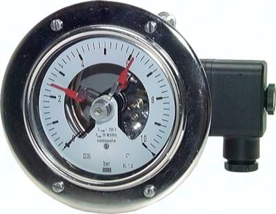 Kontaktmanometer (CrNi/Ms), waager., 160mm, -1 bis 0 bar