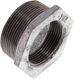 Reduziernippel R 2"(AG)-Rp 1 1/2"(IG), 25 bar Temperguss verzinkt