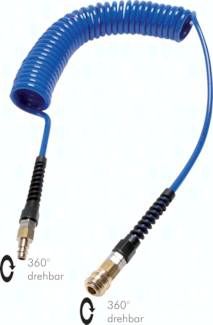 PUR-Spiralschlauch 12 x 8mm mit Kupplung, 10,0mtr. Arbeitslänge