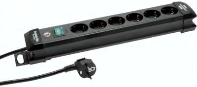 6-fach Steckdosenleiste (innen), schwarz, Premium mit beleuchtetem Schalter