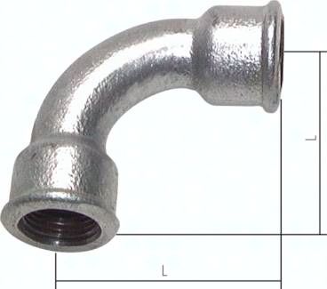 90°-Bogen Rp 1 1/4" (IG), kurz Typ 2a/D1, Temperguss verzinkt