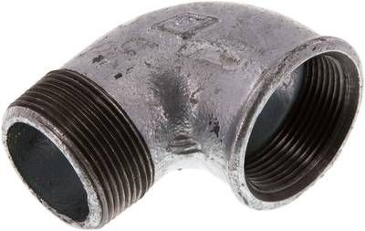 90°-Einschraubwinkel Rp 1 1/2"(IG)-R 1 1/2"(AG), 25 bar Temperguss verzinkt