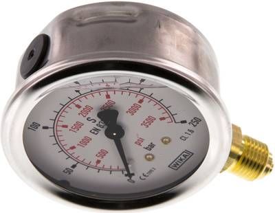 Glycerin-Manometer senkrecht (CrNi/Ms), 63mm, 0 - 250 bar