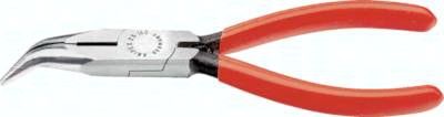 Flachrundzange, 40° abgewinkelte Backen, poliert mit Tauch- kunststoffgriffen