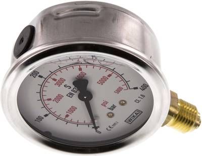 Glycerin-Manometer senkrecht (CrNi/Ms), 63mm, 0 - 400 bar