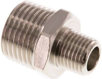 Doppelnippel R 1/2"-R 1/4", 16 bar Messing vernickelt