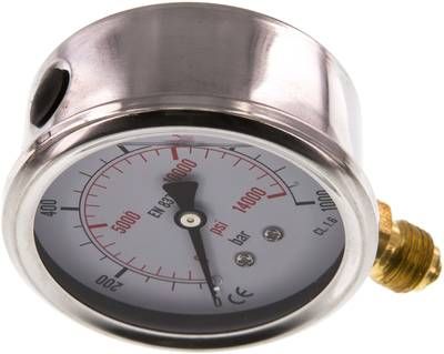 Glycerin-Manometer senkrecht (CrNi/Ms), 63mm, 0 - 1000 bar