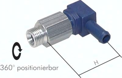 Winkel-Steckanschluss, lang G 1/4"-4mm innen, Aluminium