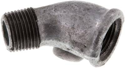 45°-Einschraubwinkel Rp 3/8"(IG)-R 3/8"(AG), 25 bar Temperguss verzinkt