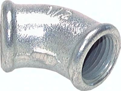 45°-Winkel Rp 1 1/2" (IG), 25 bar Temperguss verzinkt