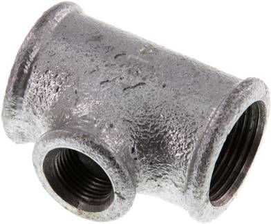 T-Stück Rp 3/4"-Rp 3/8"-Rp 3/4" (IG), 25 bar Temperguss verzinkt