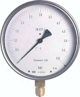 Feinmess-Manometer senkrecht, 160mm, 0 - 100 bar